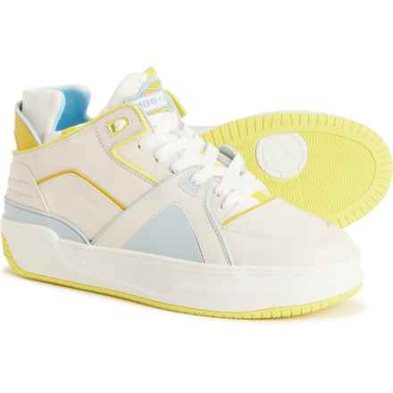 JUST DON Made in Italy Courtside Tennis Mid Sneakers - Leather (For Men) in Yellow/Sky Blue