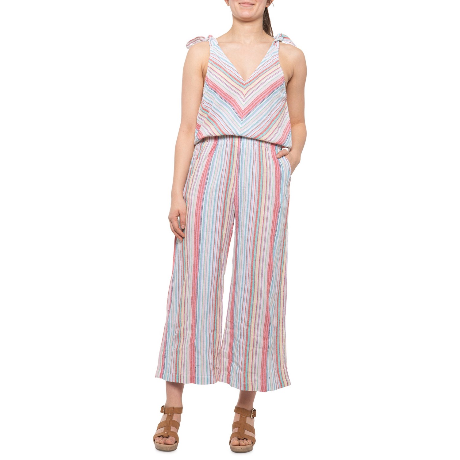 striped linen jumpsuit
