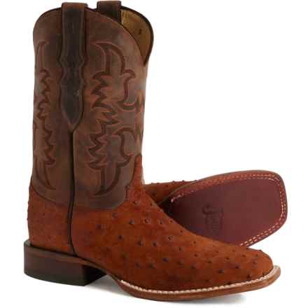 Justin Belmont 11” Pull-On Cowboy Boots - Ostrich Leather (For Men) in Brown