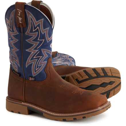Justin Dusty 11” Western Work Boots - Waterproof, Water Buffalo Leather, Square Toe (For Men) in Cedar Brown