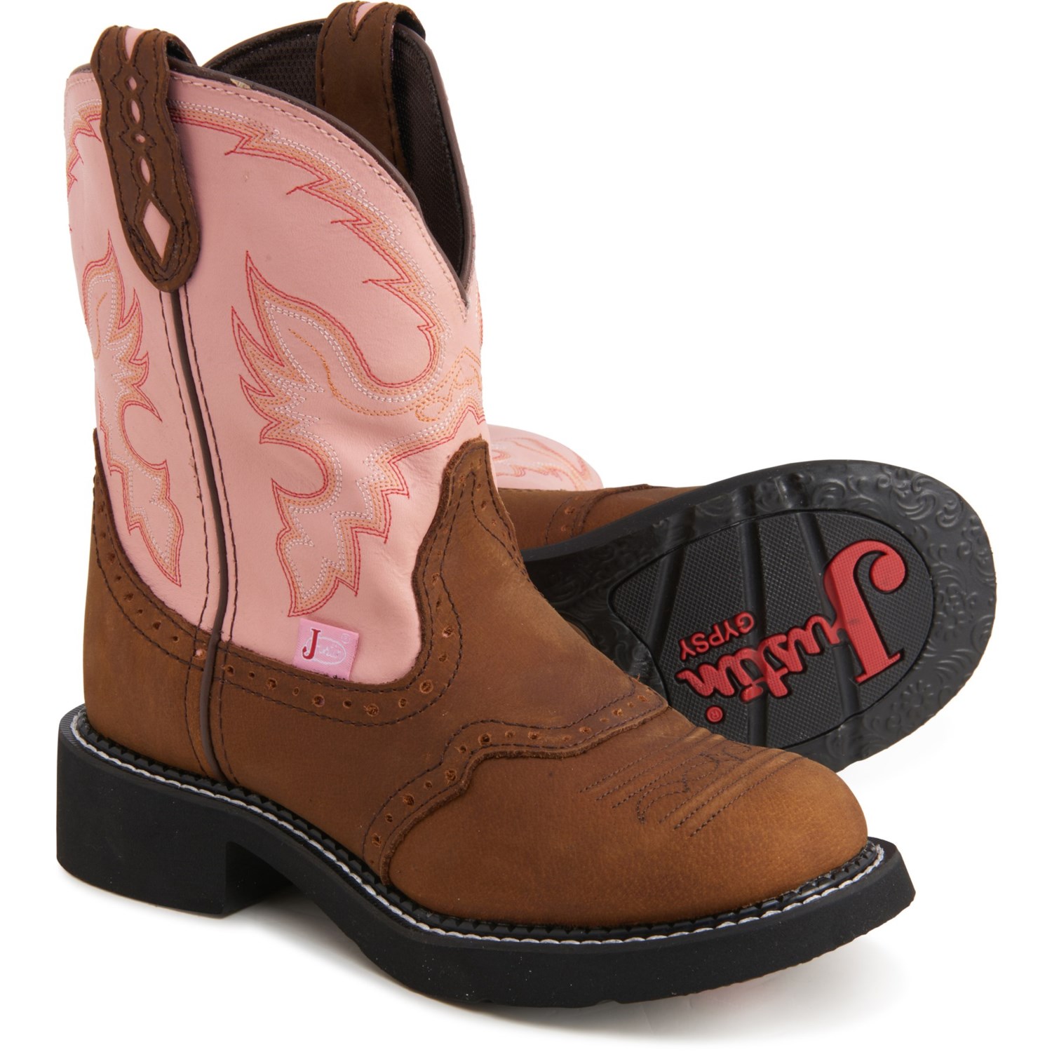 pink and brown cowboy boots