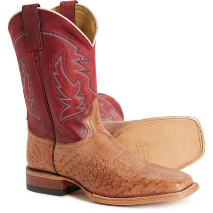 Justin McLane 11” Cowboy Boots - Ostrich Leather, Square Toe (For Men) in Vintage Tan