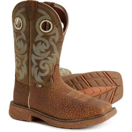 Justin Rush 11” Western Work Boots - Water Buffalo Leather, Square Toe (For Men) in Mocha Brown