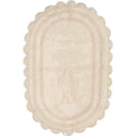 KAGYA 100% Cotton Oval Bath Rug With Crochet Border - 21x34”, Ivory in Ivory