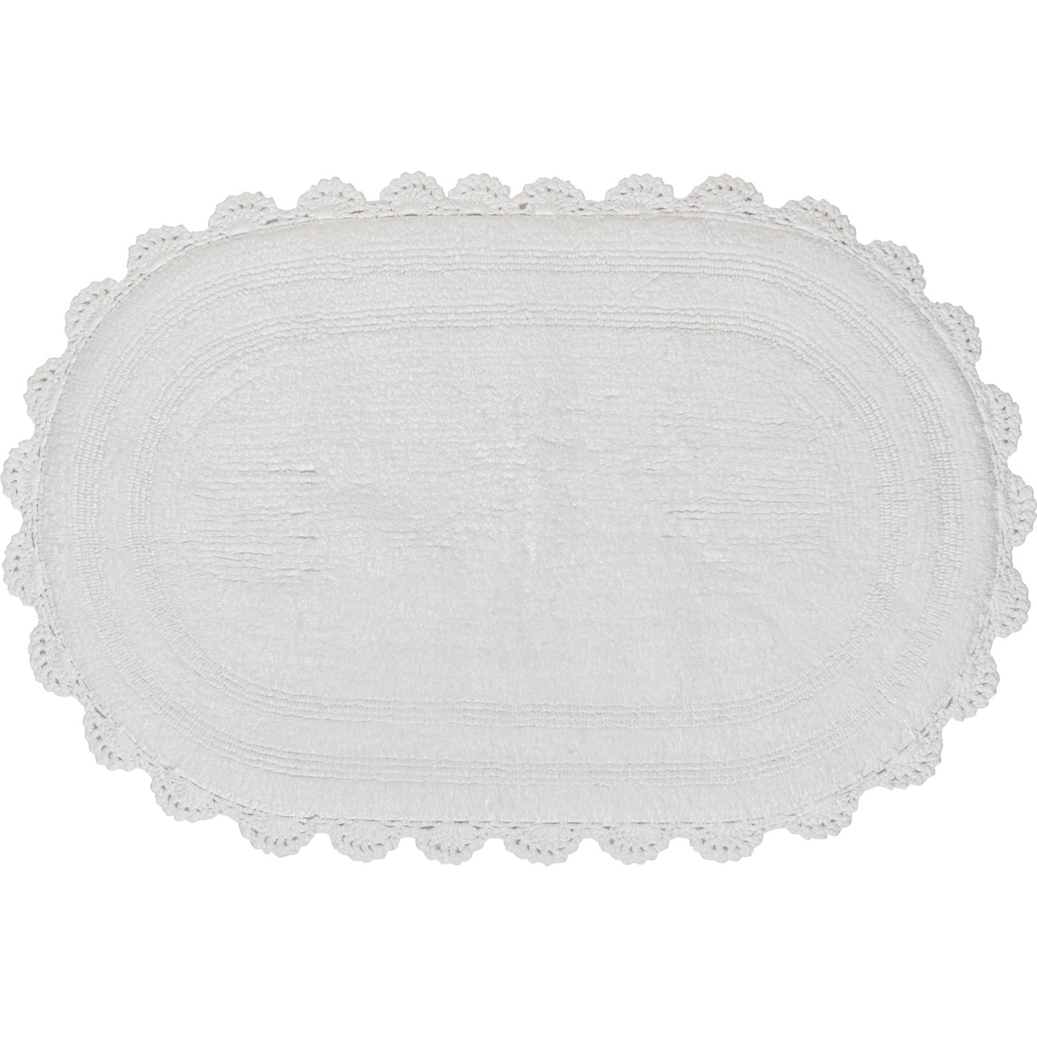 KAGYA 100 Cotton Oval Bath Rug With Crochet Border 21x34”, White