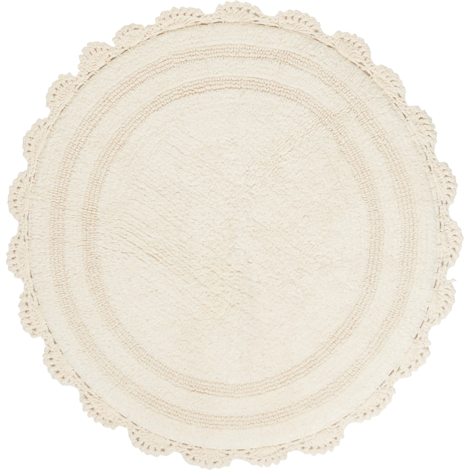 KAGYA 100 Cotton Round Bath Rug with Crochet Border 24”, Ivory