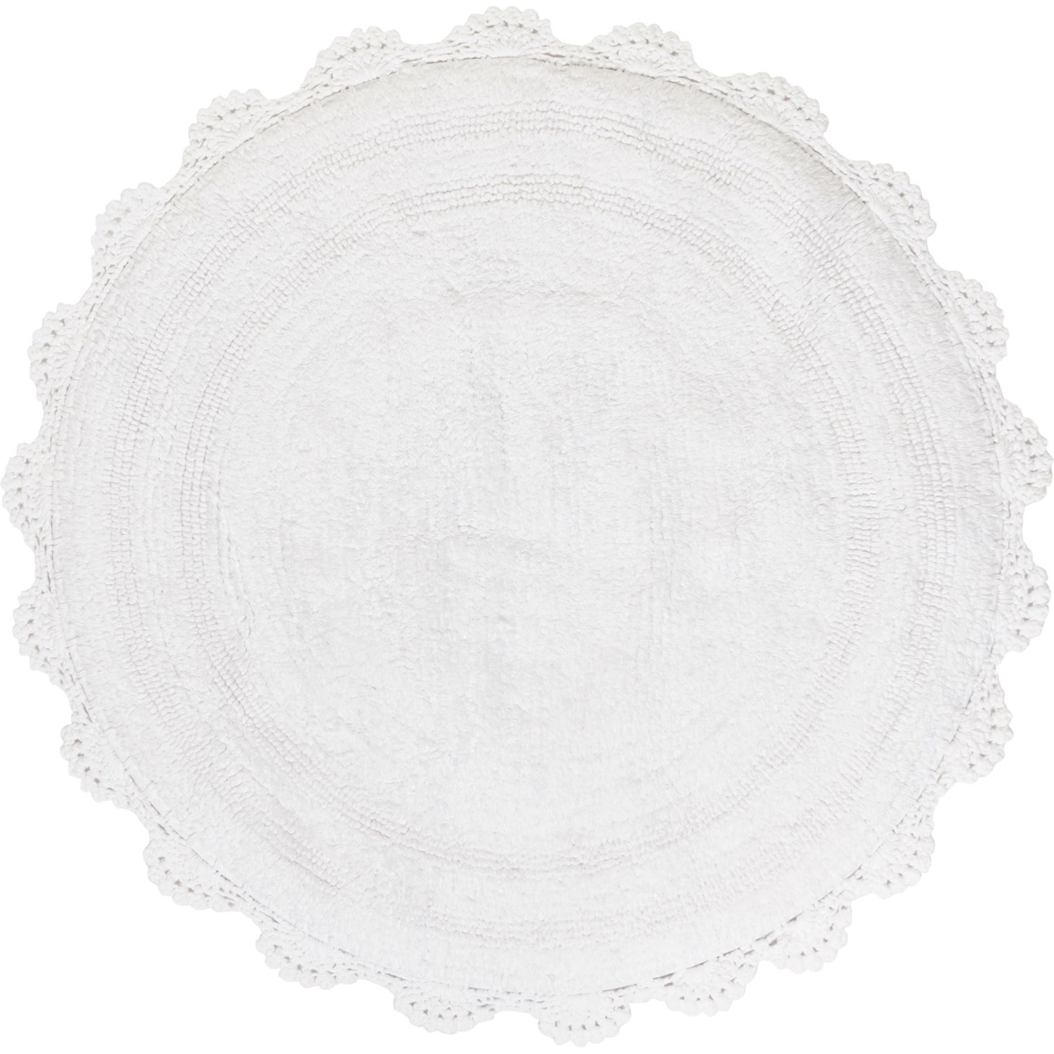 KAGYA 100 Cotton Round Bath Rug with Crochet Border 24”, White