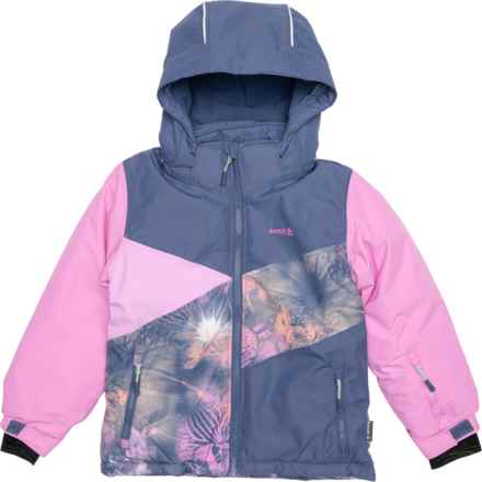 Kamik Girls Flora Bloom Print Block Ski Jacket - Waterproof, Insulated in Indigo/Blossom