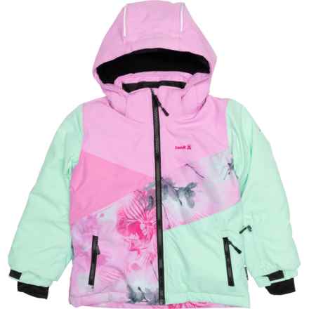 Kamik Girls Flora Bloom Print Block Ski Jacket - Waterproof, Insulated in Lilac/Aqua