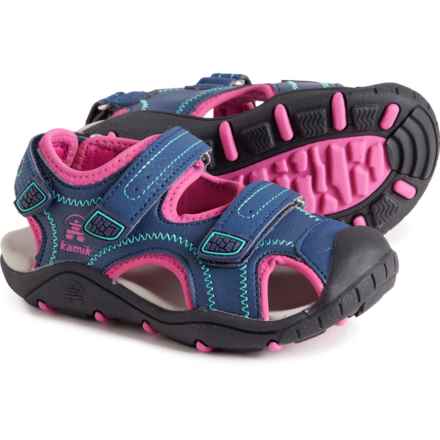 Kamik Little Girls Seaturtle2 Sport Sandals in Light Navy/Pink