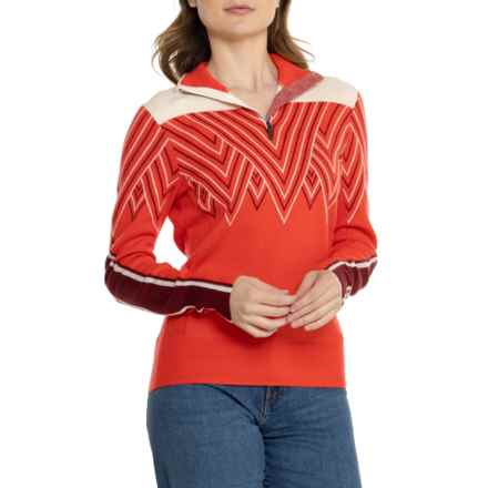 Kari Traa Voss Ski Knit Sweater - Zip Neck, Merino Wool in Heat