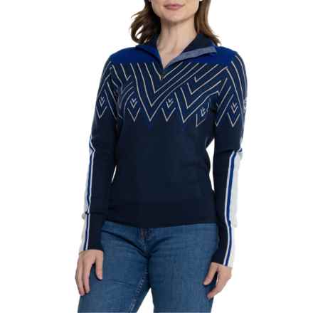 Kari Traa Voss Ski Knit Sweater - Zip Neck, Merino Wool in Royal