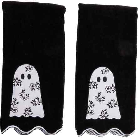 Kassatex Floral Ghost Velour Embellished Hand Towel Set - 2-Pack, 18x28” in Black/White