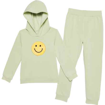 KATE MACK Little Girls Smiley Face Hoodie and Joggers Set in Green