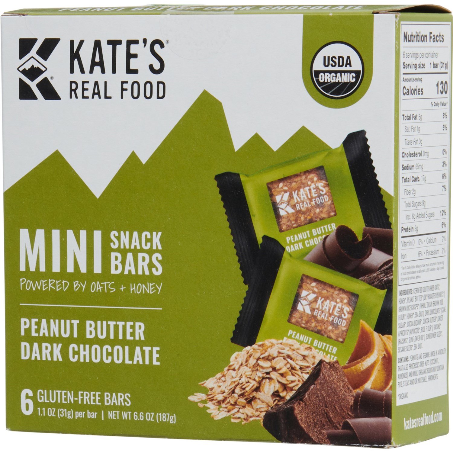 Kate's Real Food Peanut Butter Dark Chocolate Mini Snack Bars 6Pack