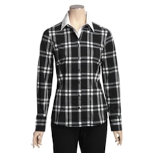Katherine Barclay Plaid Blouse - Stretch Cotton, Long Sleeve (For Women) in Black/White Plaid - Closeouts