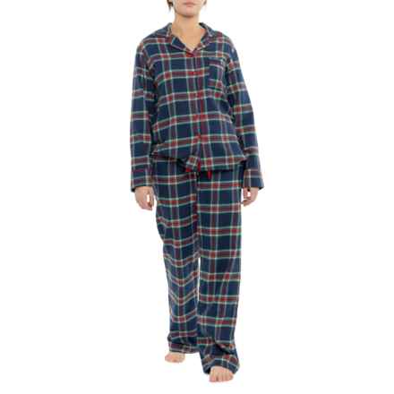 KayAnna Plaid Flannel Notch Collar Pajamas - Long Sleeve in Navy Plaid