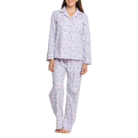 KayAnna Printed Flannel Notch Collar Pajamas - Long Sleeve in Poinsettia