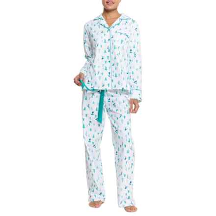 KayAnna Printed Flannel Notch Collar Pajamas - Long Sleeve in Ski In Trees