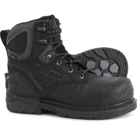 Keen 6” Philadelphia Leather Work Boots - Waterproof, Composite Safety Toe (For Men) in Black/Steel Grey