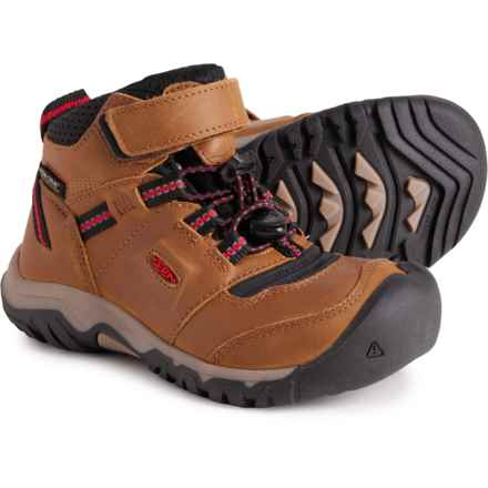 Keen Boys Ridge Flex Mid Hiking Boots - Waterproof, Leather in Bison/Red Carpet