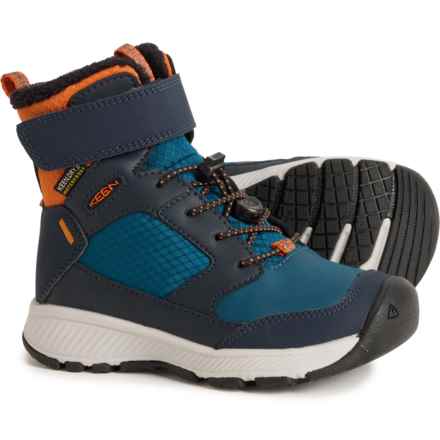 Keen Boys Skua Winter Boots - Waterproof, Insulated, Leather in Sky Captain/Gold Flame