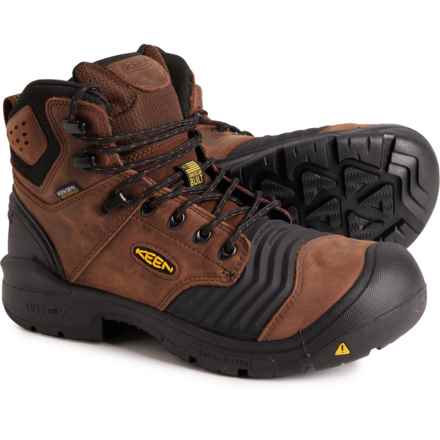 Keen Portland 6” Work Boots - Waterproof, Carbon Fiber Safety Toe (For Men) in Dark Earth/Black