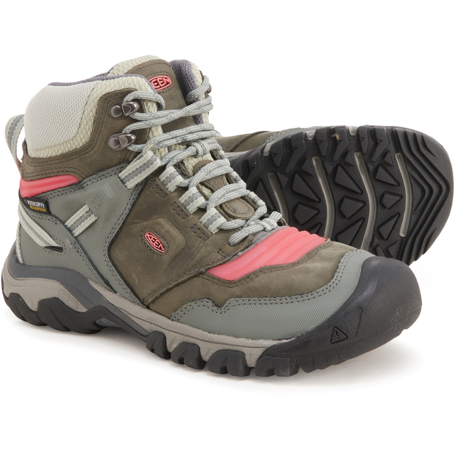 KEEN Keen Mens Ridge Flex Waterproof Walking Boots Grey Sports Outdoors Breathable 