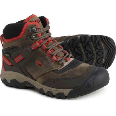 Keen Ridge Flex Mid Hiking Boots - Waterproof, Leather (For Men) in Dark Olive/Ketchup