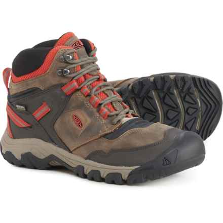 Keen Ridge Flex Mid Hiking Boots - Waterproof, Leather, Wide Width (For Men) in Dark Olive/Ketchup