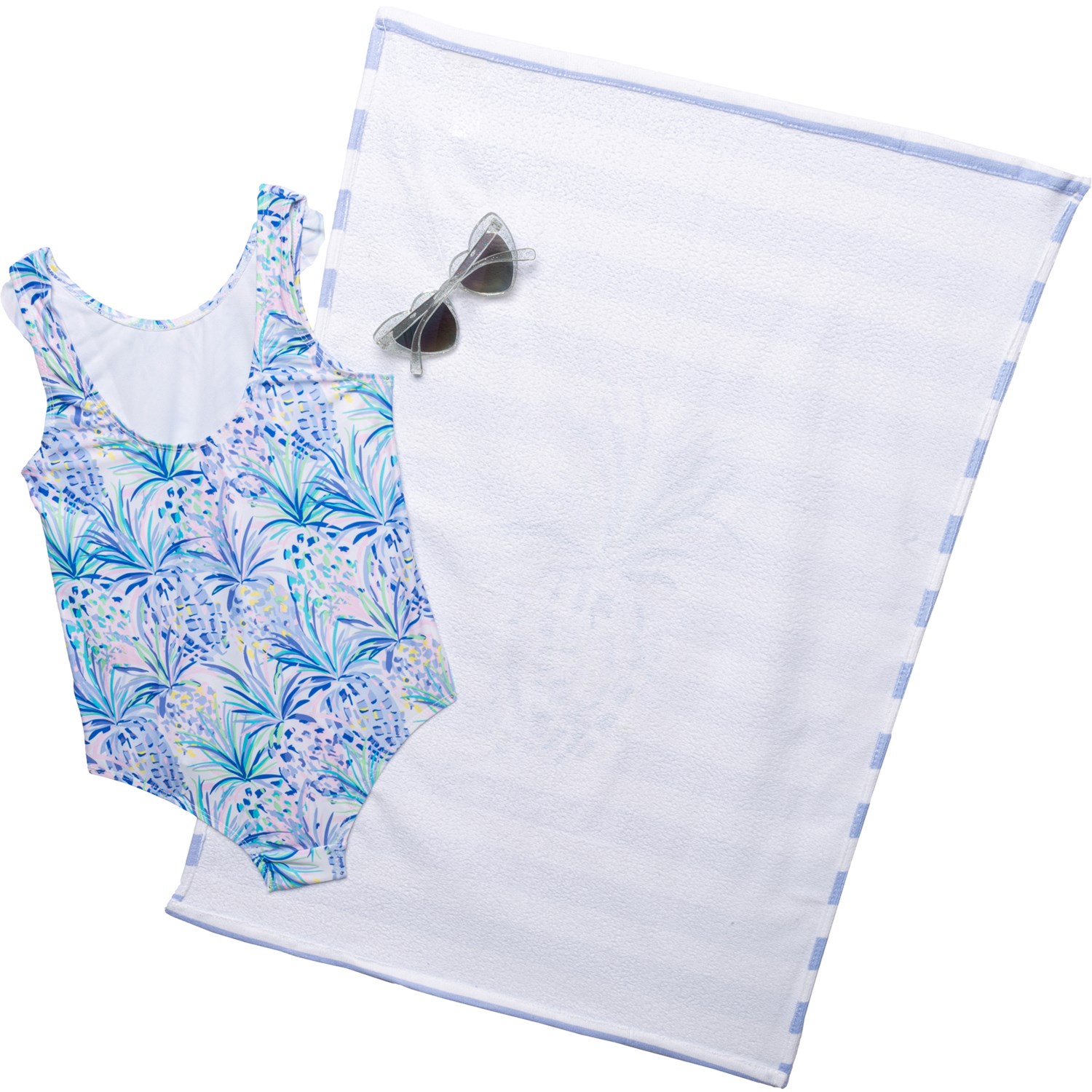 Kensie Big Girls Beach Day Swimsuit, Beach Towel and Sunglasses Bundle