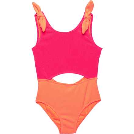 KENSIE GIRL Big Girls Color-Block Textured One-Piece Swimsuit - UPF 50 in Knockout Pink
