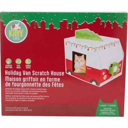 Kitty City Holiday Van Cat Scratcher Pop-Up House - 19.5x14.3x17.5” in Multi