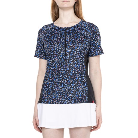 Krimson Klover Vida Shirt - UPF 40+, Zip Neck, Short Sleeve in Floral Forest