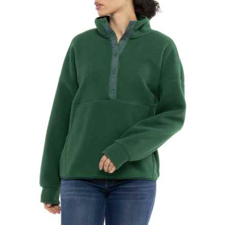 Kyodan Outdoor Sherpa Fleece Mock Neck Popover Jacket - Snap Neck in Green