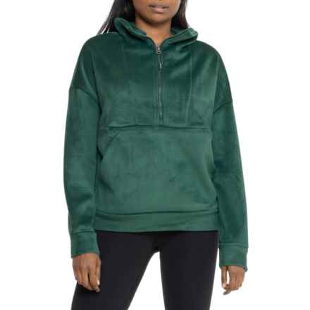 Kyodan Ribbed Velour Mock Collar Shirt - Zip Neck, Long Sleeve in Deep Emerald