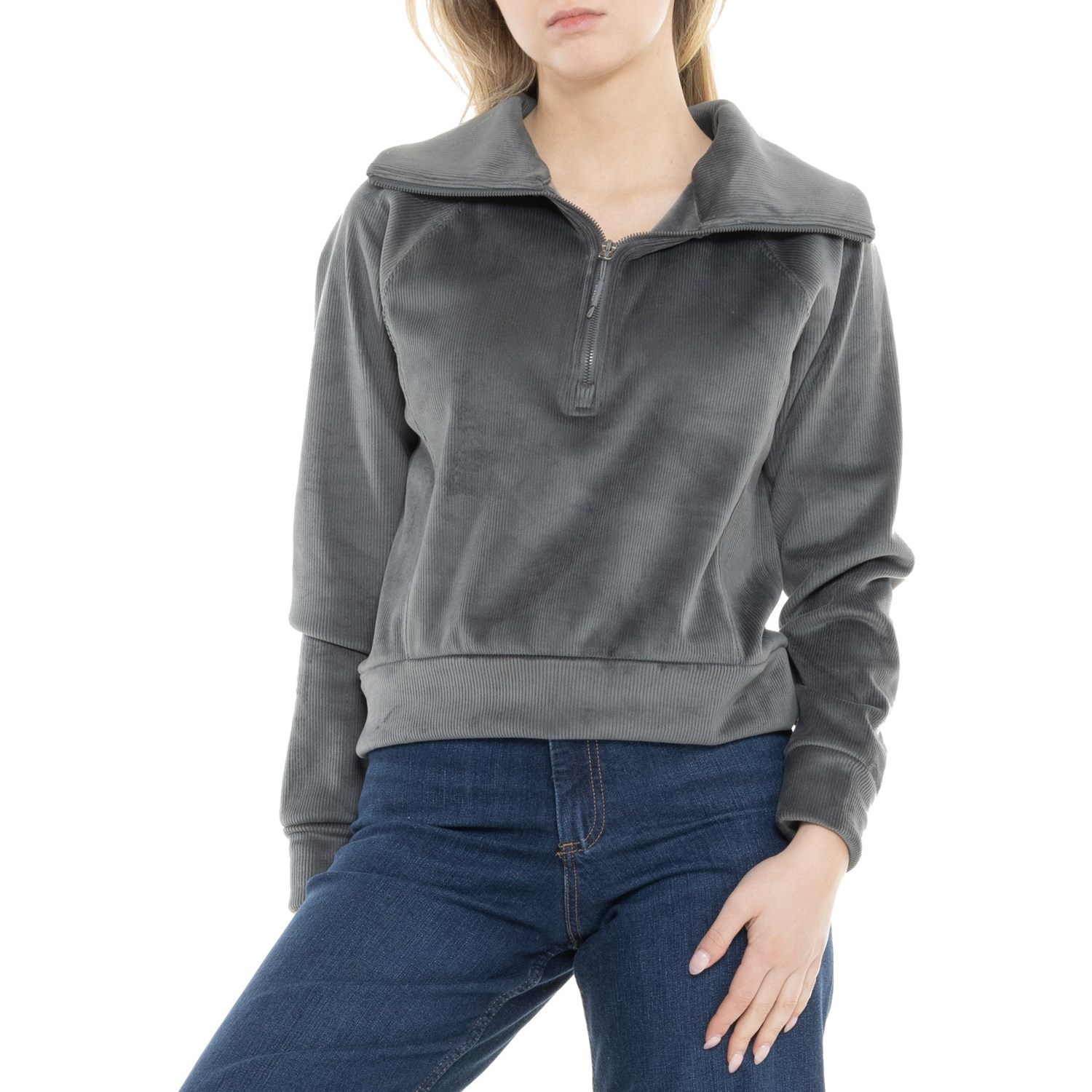 (取寄) キョーダン ベロア リブド シャツ - ジップ ネック, ロング スリーブ Kyodan Velour Ribbed Shirt - Zip Neck, Long Sleeve  Graphite Kyodan Velour Ribbed Shirt - Zip Neck, Long Sleeve - Save 59%