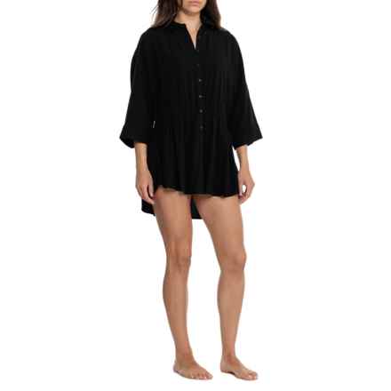 L SPACE Pacifica Tunic Beach Cover-Up - 3/4 Sleeve in Black