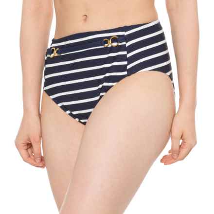 La Blanca Capri Stripe High-Waisted Bikini Bottoms in Indigo