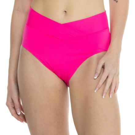 La Blanca Crossover High-Waisted Bikini Bottoms in Pop Pink