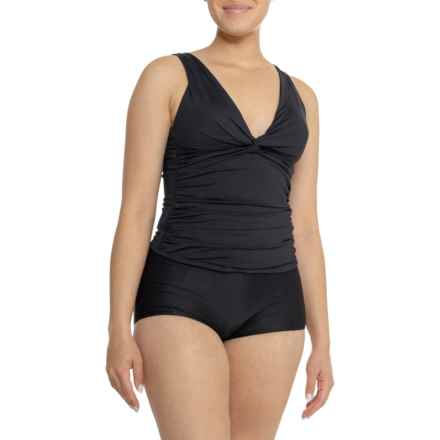 La Blanca Island Goddess Front Twist Tankini Top in Black