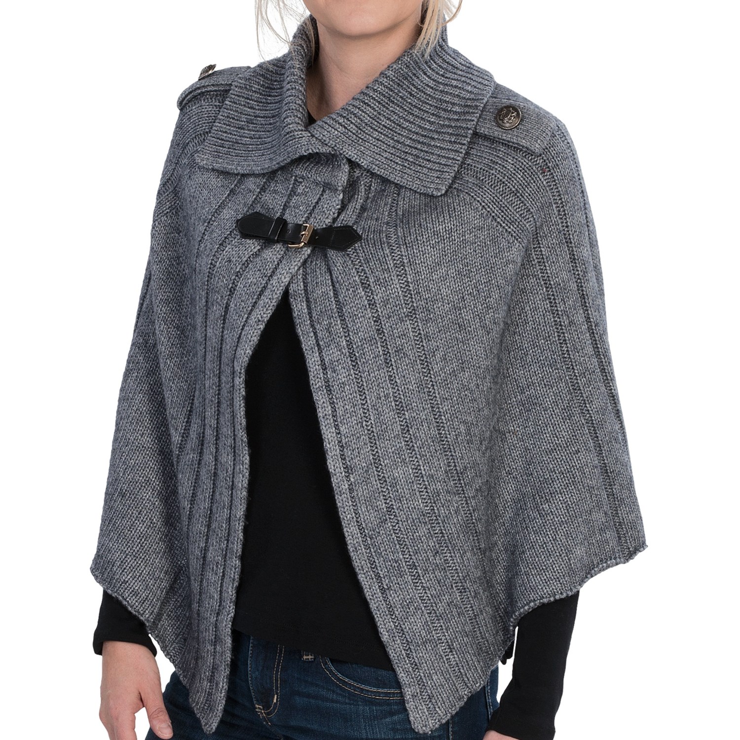 La Fiorentina Wool Capelet Sweater - Leather Strap (For Women) in Grey