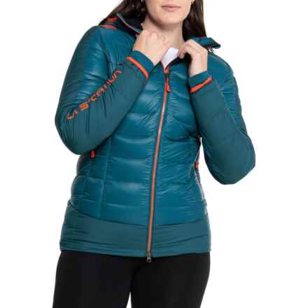 La Sportiva Dolent PrimaLoft® Down Jacket - Insulated in Storm Blue/Cherry Tomato