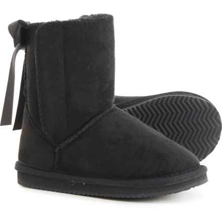 LAMO Footwear Little Girls Easy-On Bow Shearling Boots in Black