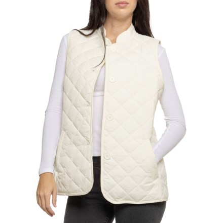 Lands' End Diamond Quilt Button-Up Puffer Vest - Insulated