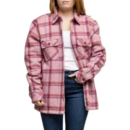 Lands' End Knit Flannel Shirt Jacket - Sherpa Fleece Lining in Rose