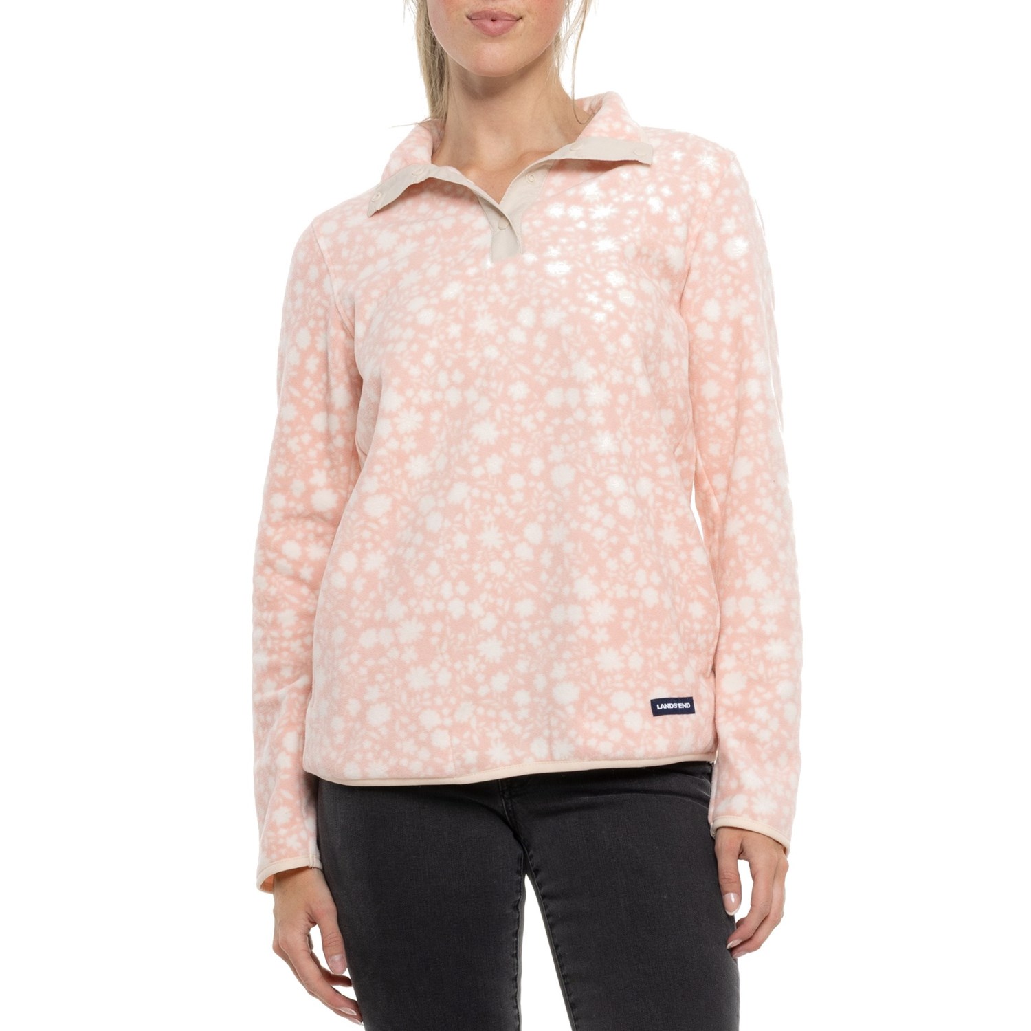 (取寄) ランズエンド ライトウェイト パウダー フリース シャツ - スナップ ネック, ロング スリーブ Lands' End Lightweight Powder Fleece Shirt - Snap Neck, Long Sleeve Soft Pink/Cream lands-end-lightweight-powder-