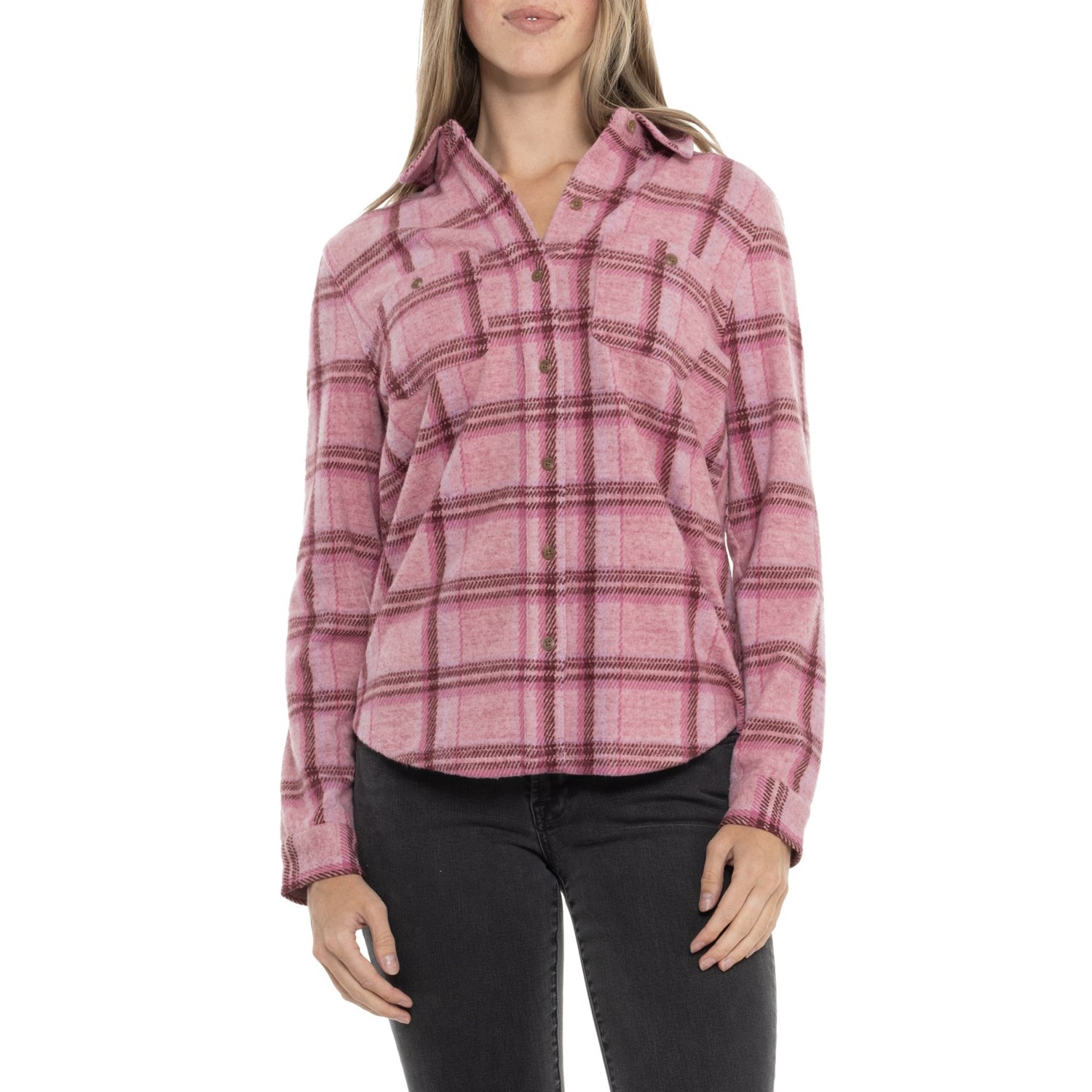 Lands' End Plaid Brushed Knit Shirt - Long Sleeve