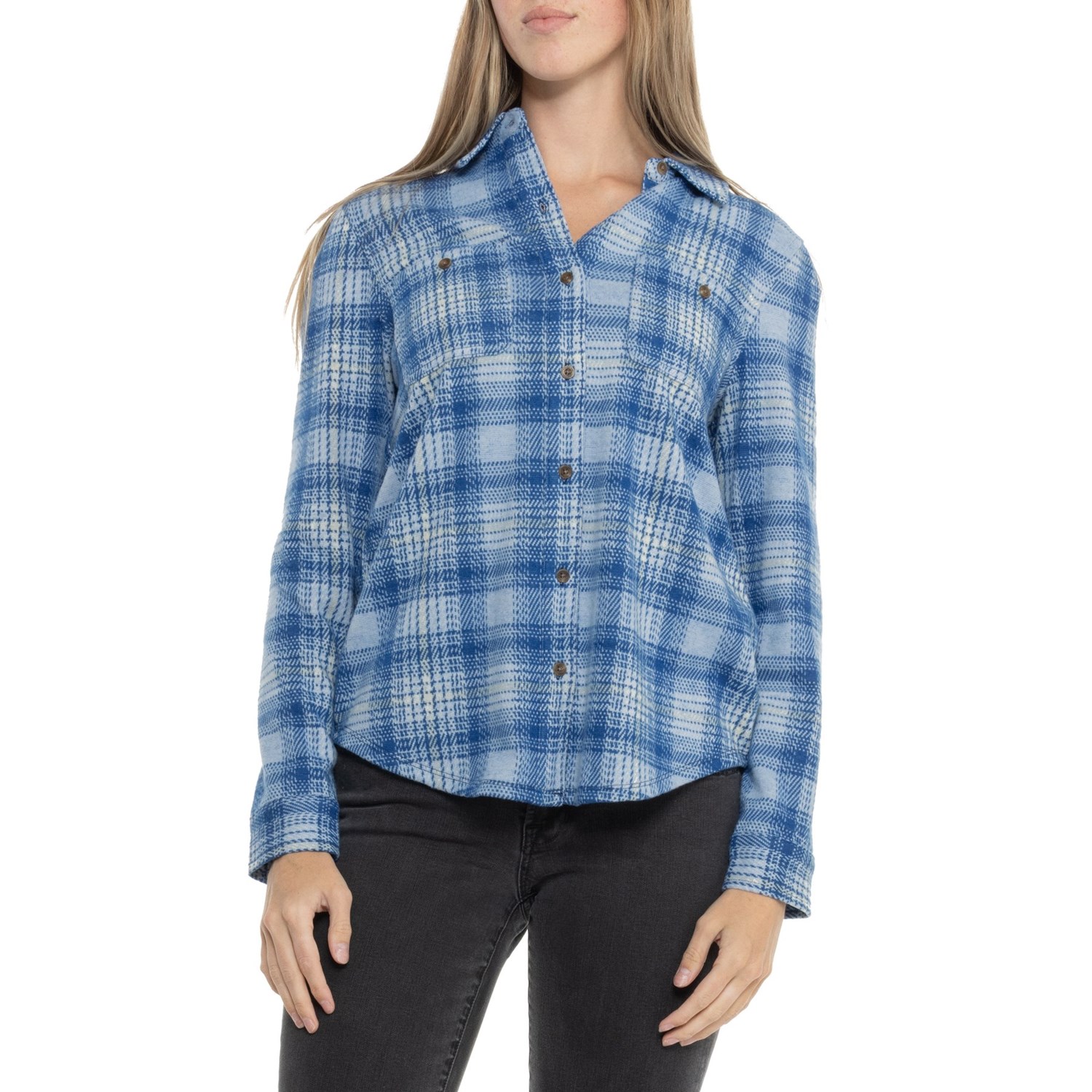 (取寄) ランズエンド プレイド ブラッシュ ニット シャツ - ロング スリーブ Lands' End Plaid Brushed Knit Shirt - Long Sleeve Skyway lands-end-plaid-brushed-knit-