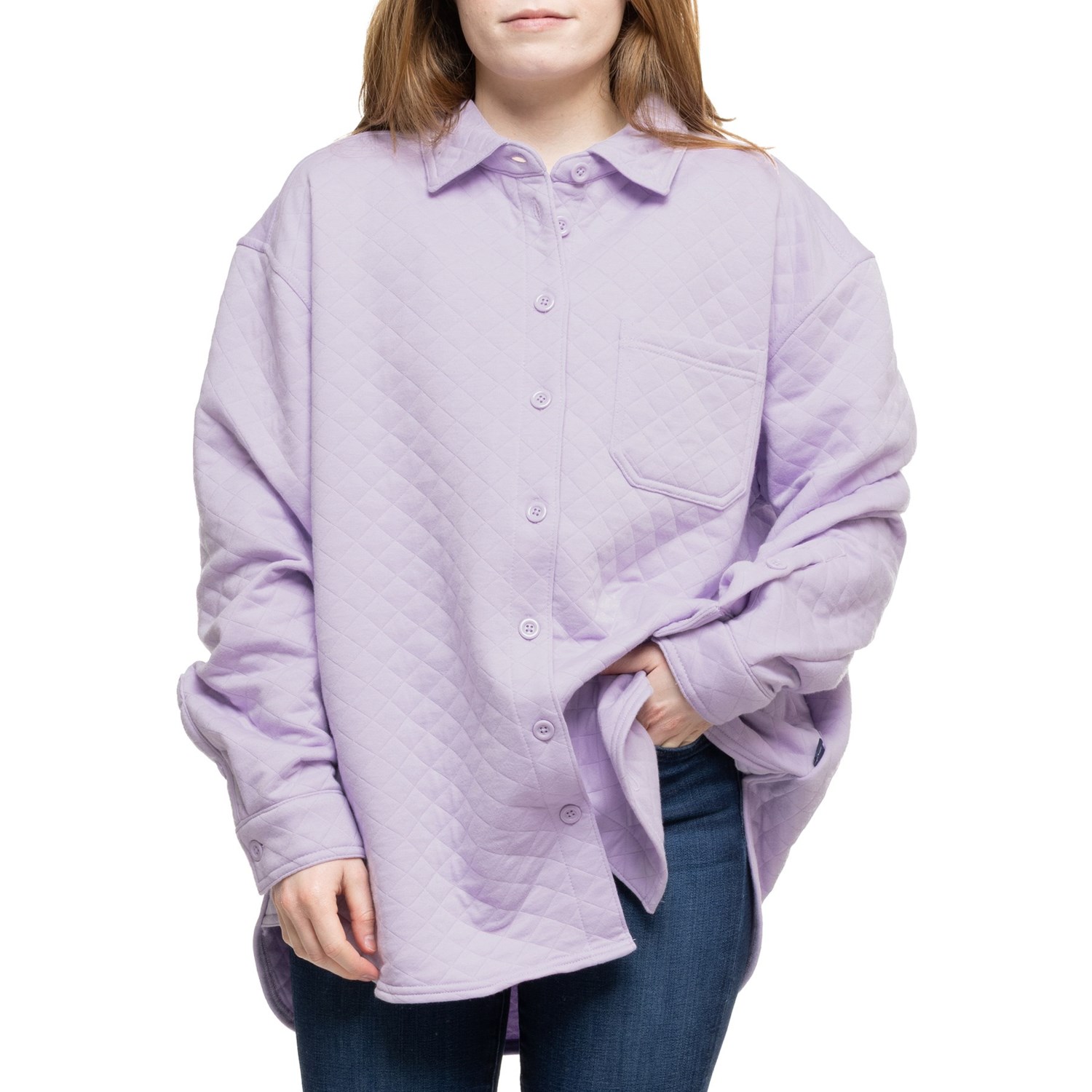(取寄) ランズエンド キルテッド ビッグ シャツ - ロング スリーブ Lands' End Quilted Big Shirt - Long Sleeve Orchid Lands' End Quilted Big Shirt - Long Sleeve